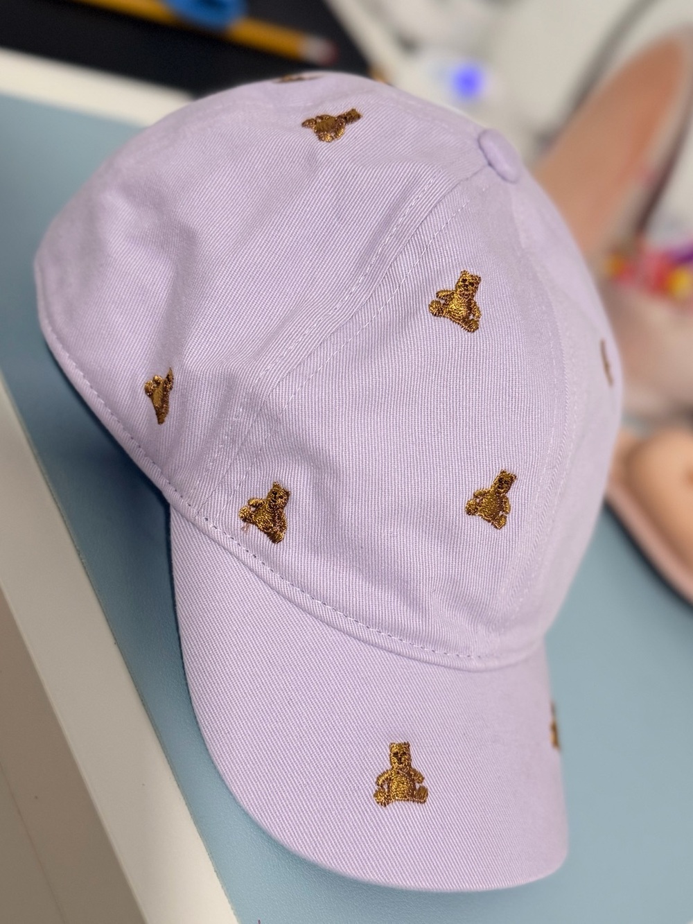 GAP Lavender Toddler Baseball Hat with Gold Bear Detail